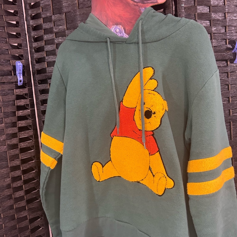 Disney Green Hoodie with Yellow Winnie the Pooh Graphic